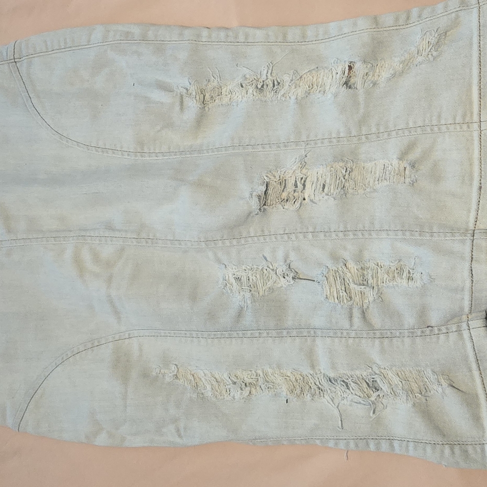 Guess Light Blue Distressed Midi Skirt